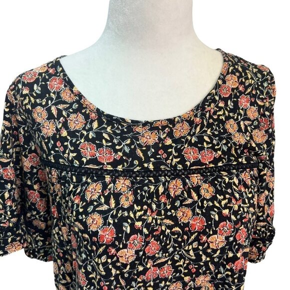 OLD Navy🖤Black Floral Peasant Boho Top Blouse Size M - Picture 6 of 11